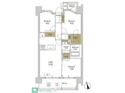 RJRプレシア川口(3LDK/6階)の間取り写真