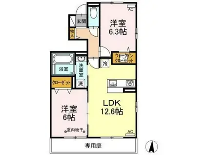 D-ROOM畑賀(2LDK/1階)の間取り写真