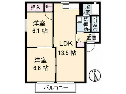 シャルマンらくざん I棟(2LDK/2階)の間取り写真