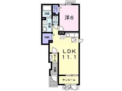 Q ウエストスリー(1LDK/1階)の間取り写真