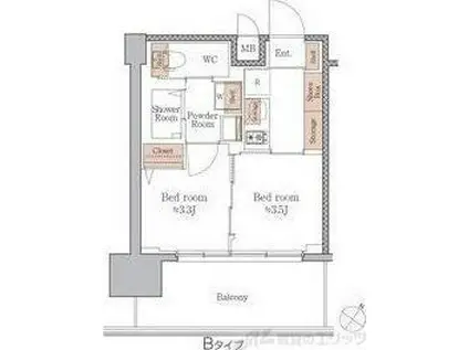 ジオエント梅田北リバーフロント(2K/2階)の間取り写真