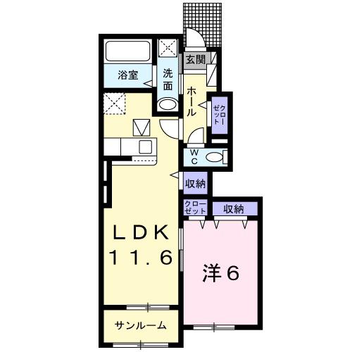 プラシード緑町IIIA(1LDK/1階)の間取り写真