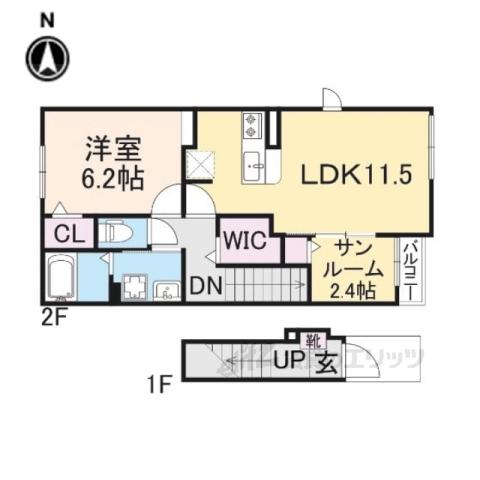 ドルミオークス3(1LDK/2階)の間取り写真
