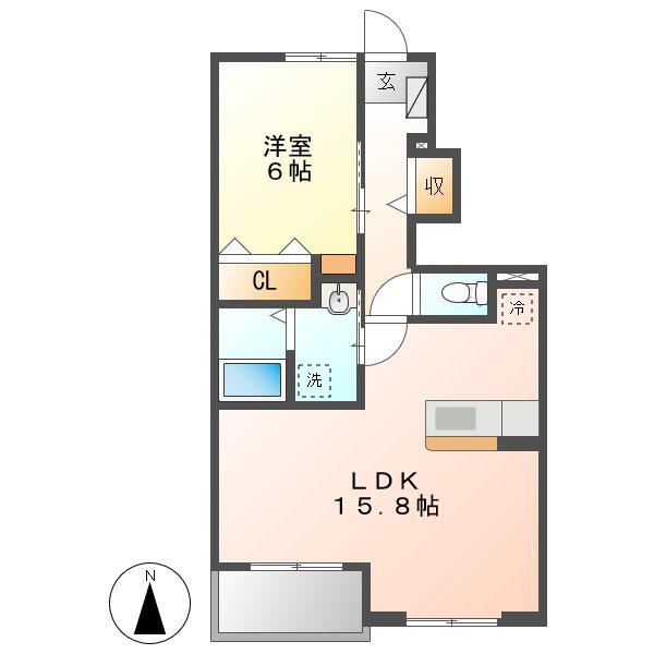 ボンヌシャンスC(1LDK/1階)の間取り写真