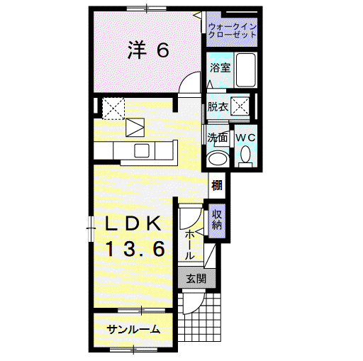 旭市鎌数 2019年築 1LDK(1LDK/1階)の間取り写真