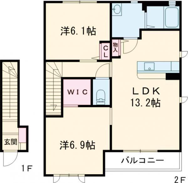 リーフガーデンハイツE棟(2LDK/2階)の間取り写真