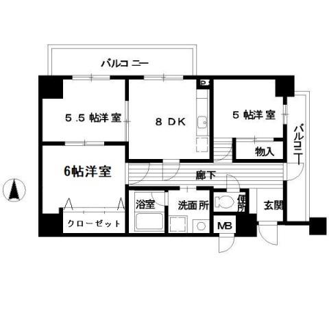 住吉ビル(3DK/5階)の間取り写真