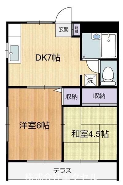 フラワーハイツB棟(2DK/1階)の間取り写真