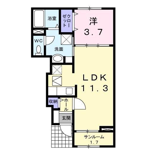ジェントリーブリーズヴィラ(1LDK/1階)の間取り写真