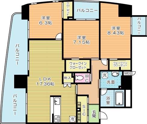 ラフィーネ上葛原(3LDK/13階)の間取り写真