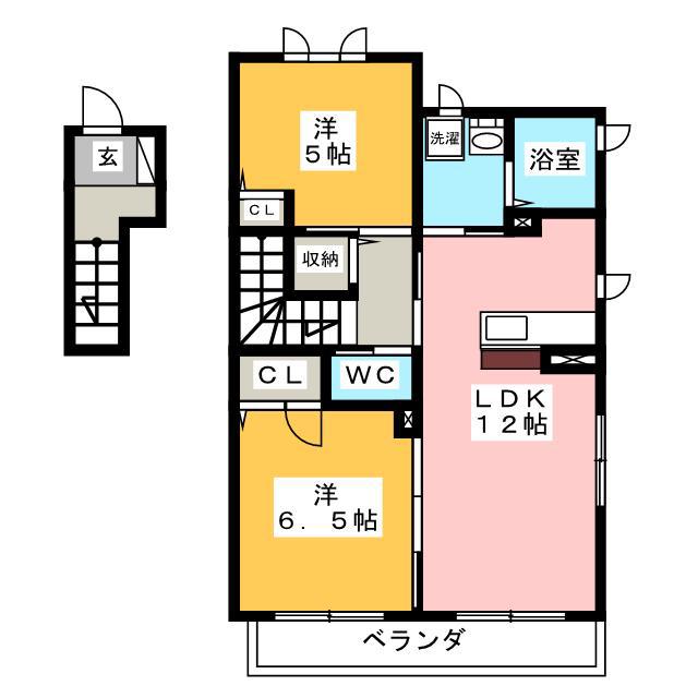 リヴ ハピネス(2LDK/2階)の間取り写真