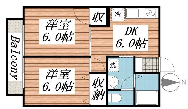 メイプルコート立川(2DK/2階)の間取り写真