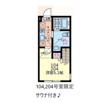 サジェス矢部(1K/2階)の間取り写真