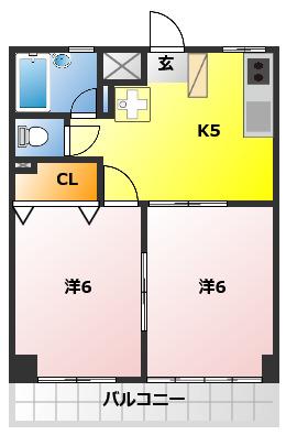メゾンローリエ(2K/3階)の間取り写真