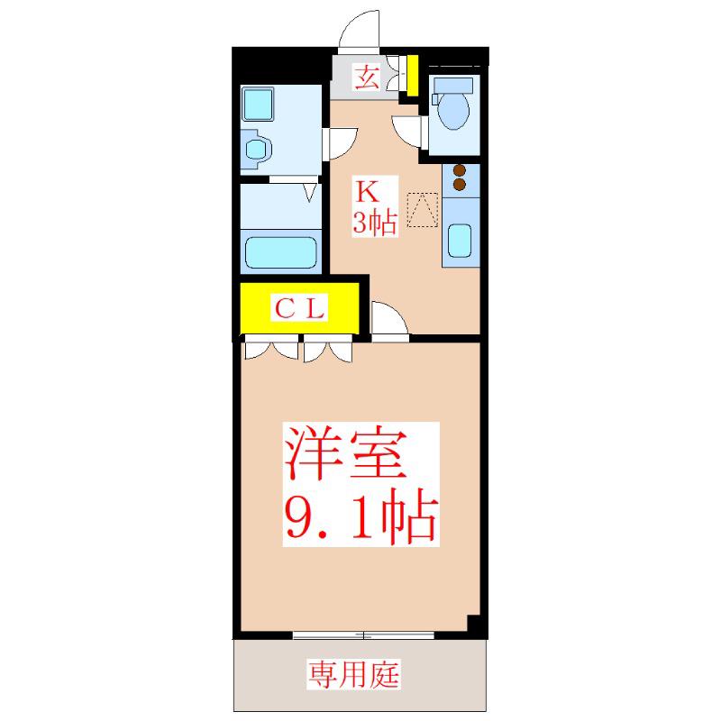 レイクレアI(1K/1階)の間取り写真
