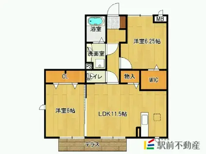 サンハウス B棟(2LDK/1階)の間取り写真