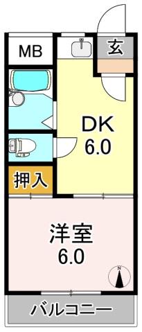 ロジュマン平野(1DK/2階)の間取り写真