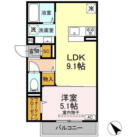 D PAINA 千年新町(1LDK/2階)の間取り写真