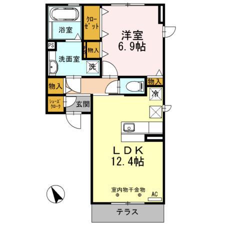 プランドール加納(1LDK/1階)の間取り写真