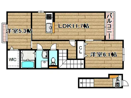 ノースヒルズ高槻(2LDK/2階)の間取り写真
