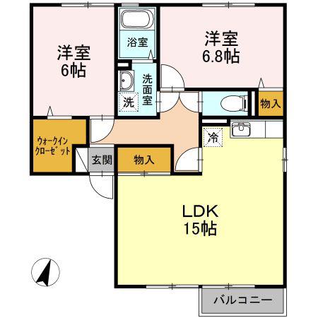 アムール21B棟(2LDK/1階)の間取り写真