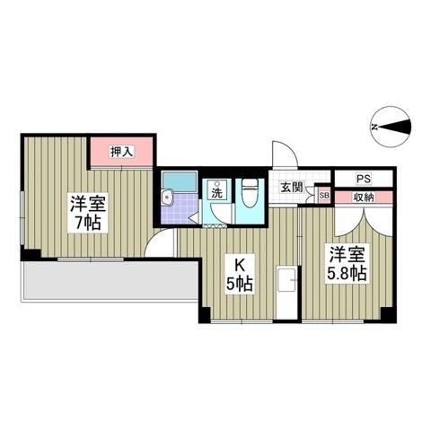 三ツ和マンション(2K/4階)の間取り写真