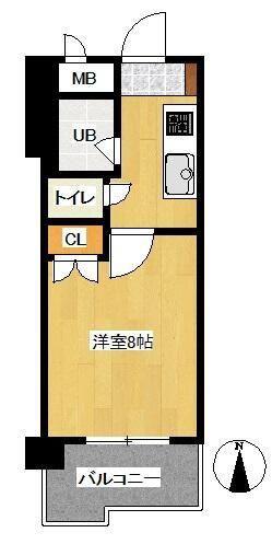 ウィルステージ古船場(1K/12階)の間取り写真