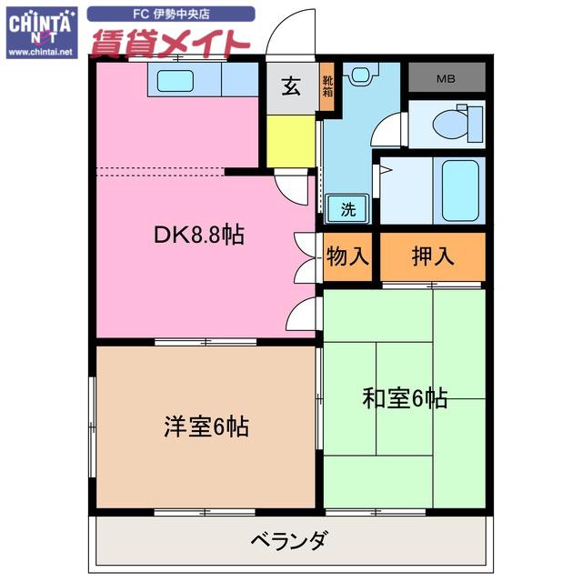 クレストール(2DK/2階)の間取り写真