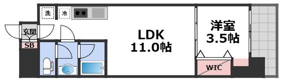 ブエナビスタ難波タワー(1LDK/2階)の間取り写真