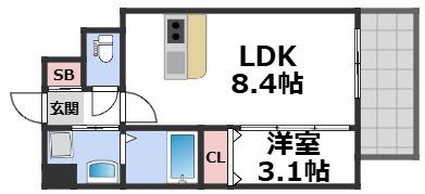 GRAN PASEO都島(1LDK/3階)の間取り写真