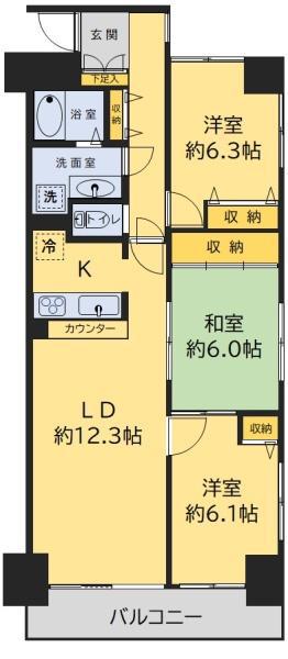 シティハイツ松戸(3LDK/11階)の間取り写真
