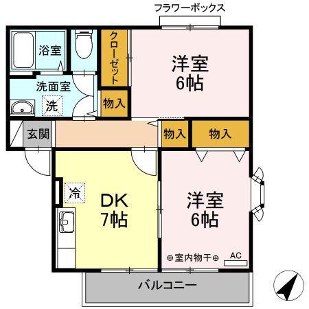 ガーデンヒル(2DK/2階)の間取り写真