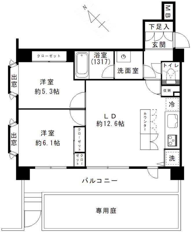 アルカーデン鵠沼松が岡ヒルコート(2LDK/1階)の間取り写真