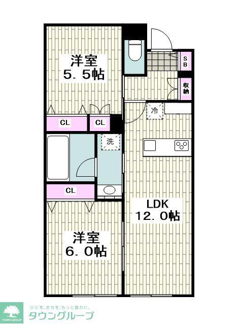 ハウスK(2LDK/1階)の間取り写真