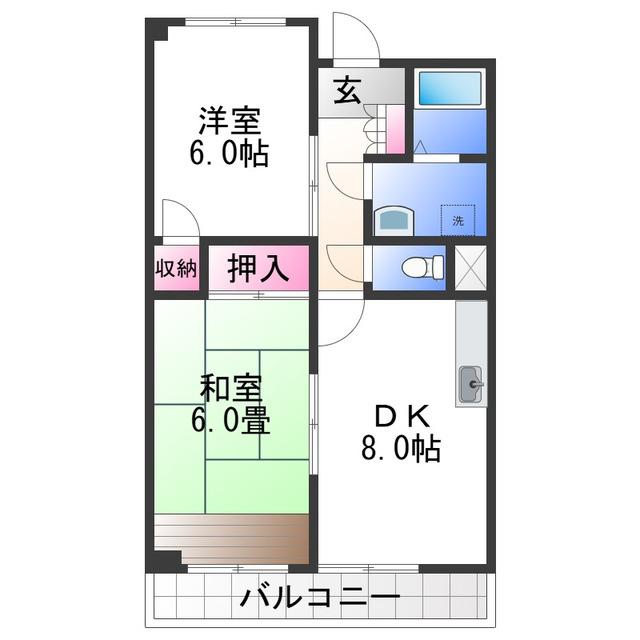 ルミエール参番館(2DK/4階)の間取り写真