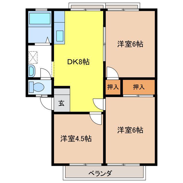 西村アーバンE(3DK/1階)の間取り写真
