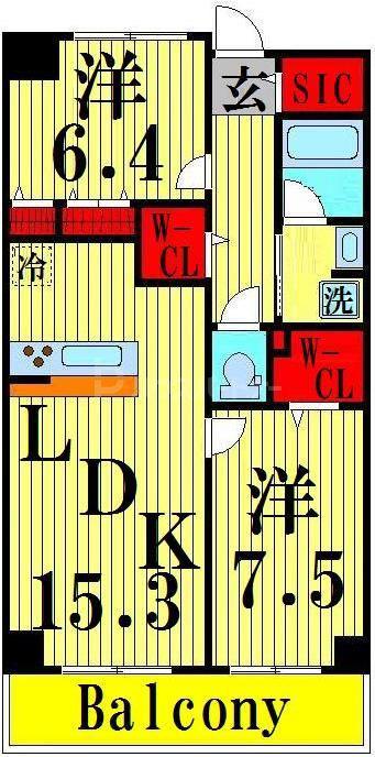 ロイヤルパークスシーサー(2LDK/5階)の間取り写真