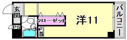 夙川ハイム(ワンルーム/3階)の間取り写真