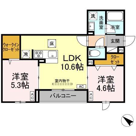 セレスティア江北II(2LDK/1階)の間取り写真