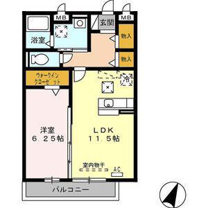 シャローム B棟(1LDK/1階)の間取り写真