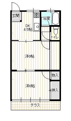 ヒカリハイツ(2DK/1階)の間取り写真