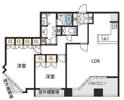 夕陽丘イクス(2LDK/8階)の間取り写真