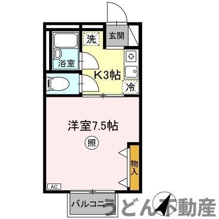 シャトル西春日B(1K/1階)の間取り写真