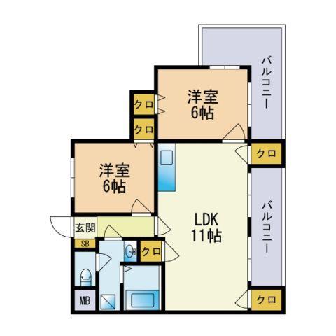 シティパル笹丘(2LDK/4階)の間取り写真