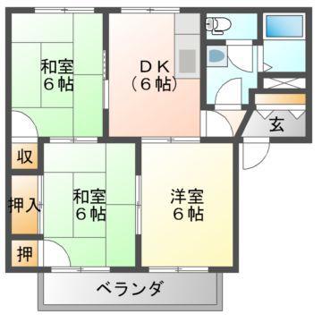 オークス参番館(3DK/2階)の間取り写真