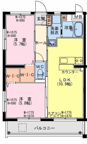 シャルムS(2LDK/1階)の間取り写真