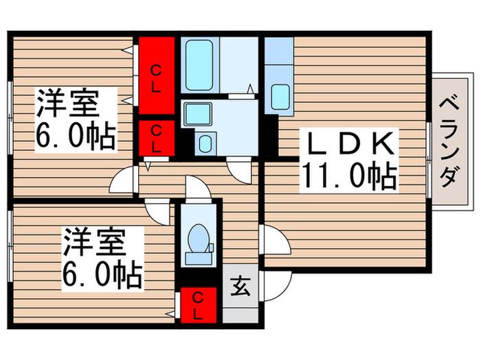 グランモアA(2LDK/2階)の間取り写真