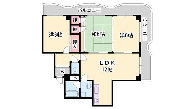 手柄コーポ2号館(3LDK/5階)の間取り写真