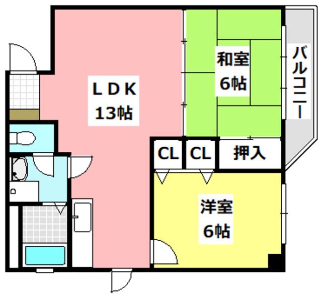 リバーサイド光栄(2LDK/3階)の間取り写真