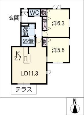 GRACE HILLS 北山(2LDK/1階)の間取り写真